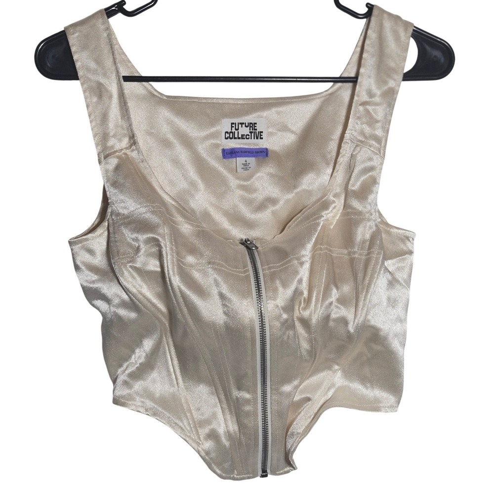 Future Collective Kahlana Barfield Brown Satin Corset Top 4/S Bustier Glam Club
